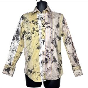 Thierry Mugler Mens L Vtg 1980s Dress Shirt floral stripes cotton stretch